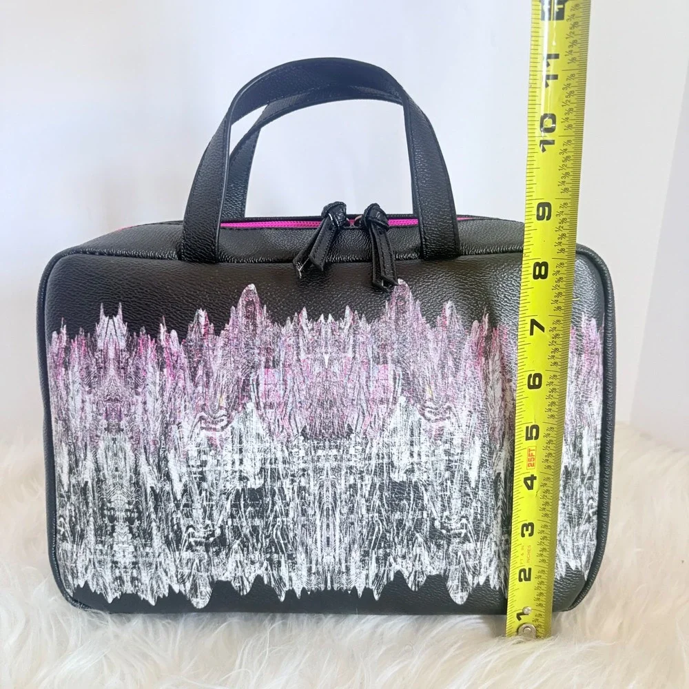 Elliott Lucca Black Pink Abstract Print Cosmetic Case Bag Double Handle Zip